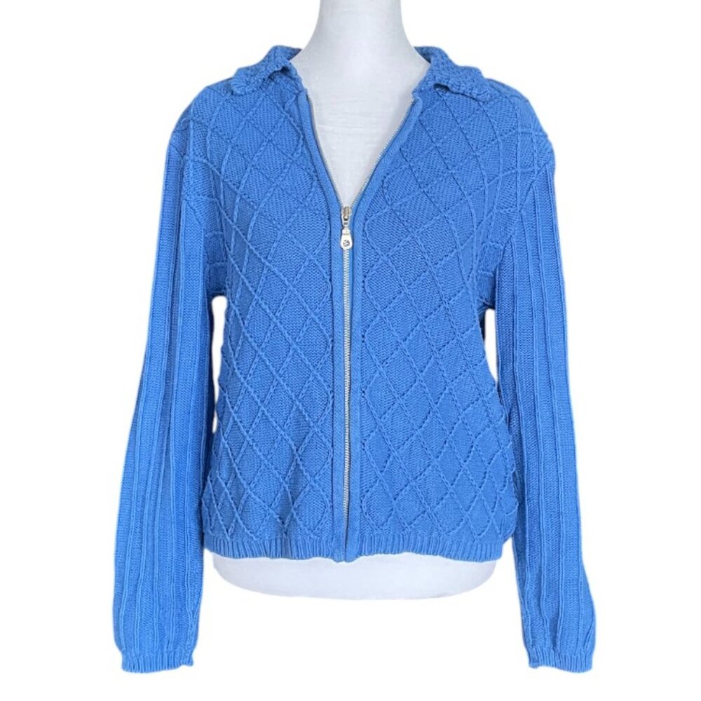 Vintage 90s / Y2K Blue Yarnworks Knit Zip-Up Knit Sweater w/ Collar – Size M